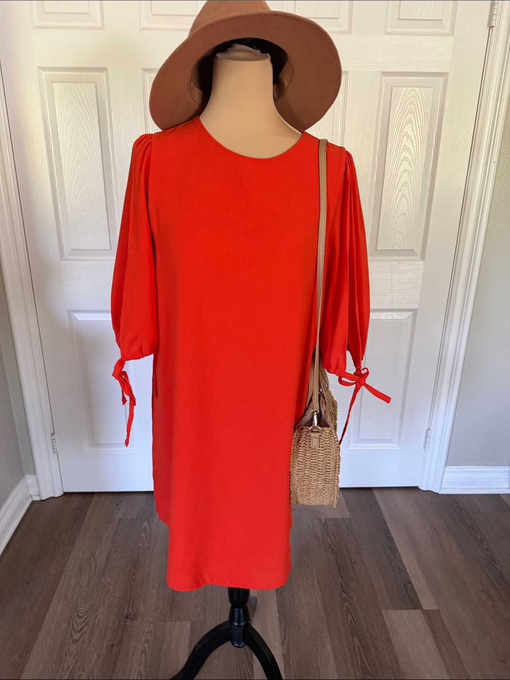 Mossimo Supply Co. Vibrant orange Tie-Sleeve Shift Dress Tomato girl dress